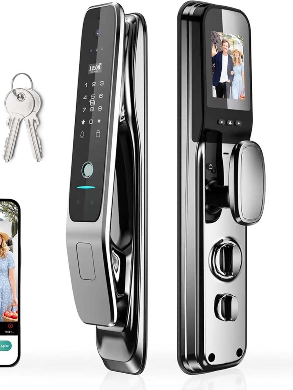 3D Face Recognition Smart Lock with Camera & Handle, Palm Vein Keyless Entry